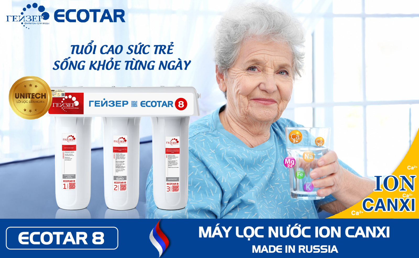 ion canxi trong Geyser Ecotar 8 tốt cho sức khoẻ người già